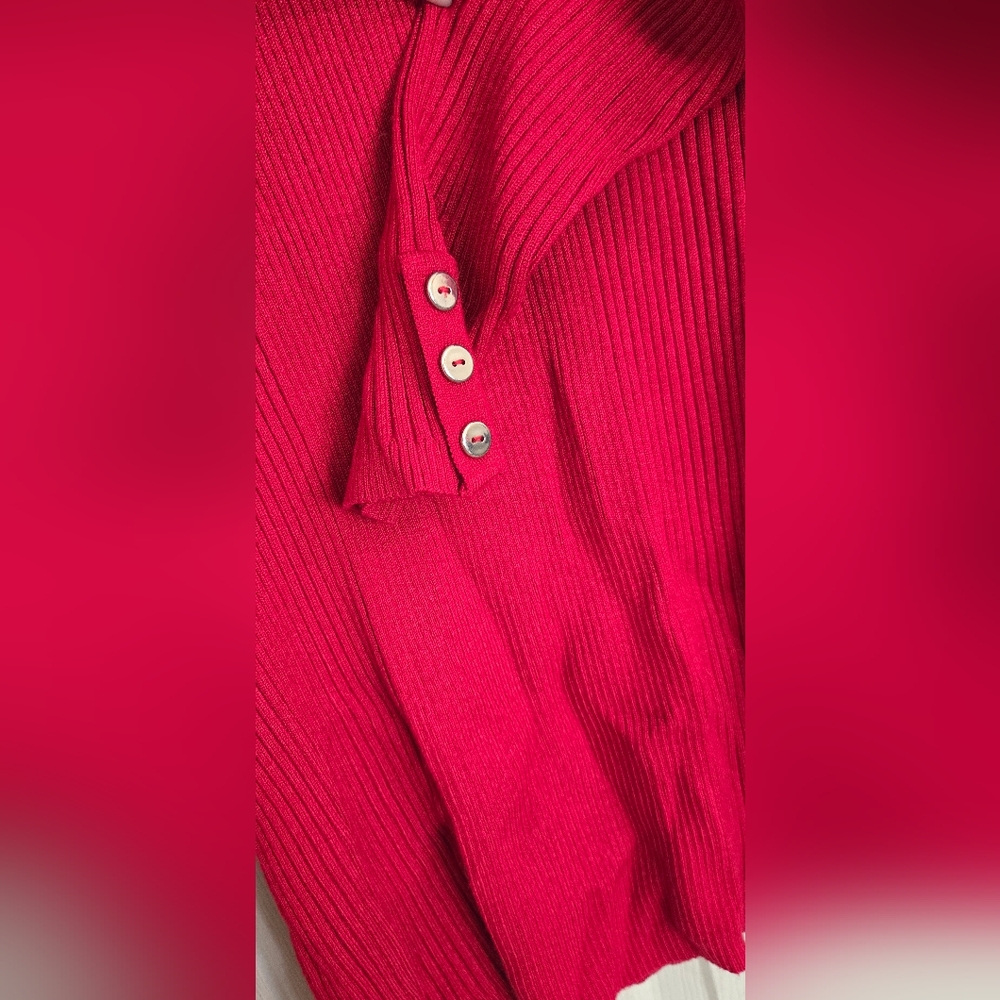 Macy's Red Turtleneck Sweater with Ribbed Texture Long Sleeves Nwt Large - Picture 5 of 9